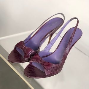 Purple Miu Miu by Prada snakeskin peep toe heels